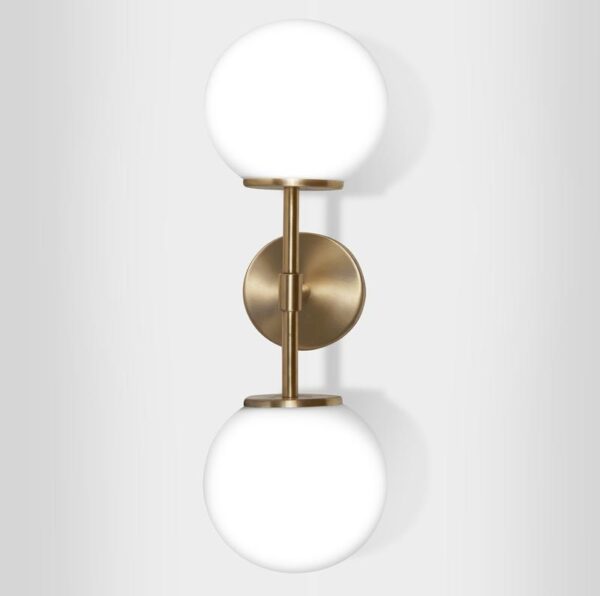 APLIQUE DE PARED TULIPA VIDRIO OPAL 2XE27 C/BARRAL ORO MATE