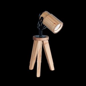 VELADOR TRIPODE CABEZAL MADERA GU10 DETALLES EN NEGRO ALT 33 CM "ISO"