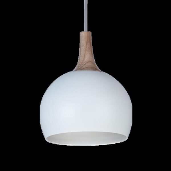 COLGANTE ESCOCIA E27 BOCHA BLANCA DETALLE MADERA