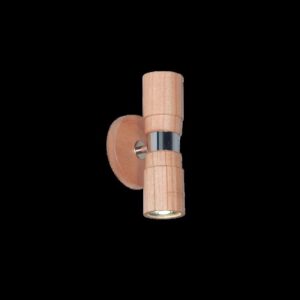 APLIQUE BIDIRECCIONAL INTERIOR EN MADERA GU10 ALT 23 CM BASE 12 CM DIAM VASO 6,5 CM DIAM DETALLES PLATIL